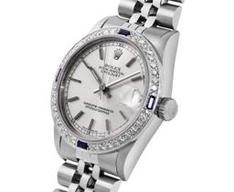 Rolex Midsize Stainless Steel Silver Index Sapphire and Diamond Datejust Wristwatch