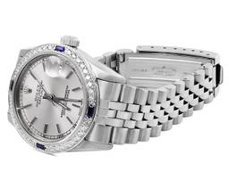 Rolex Midsize Stainless Steel Silver Index Sapphire and Diamond Datejust Wristwatch