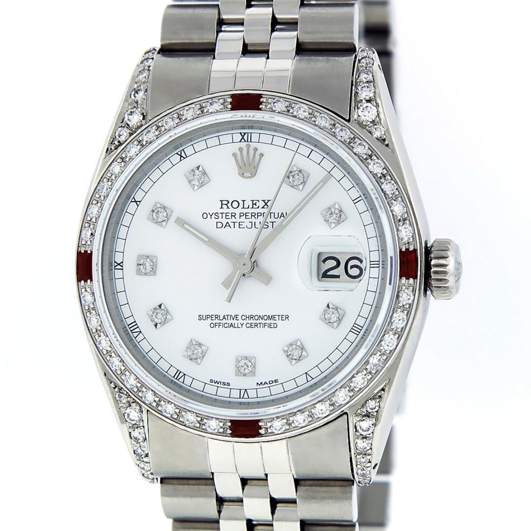 Rolex Mens Stainless Steel Ruby and Diamond Datejust Wristwatch