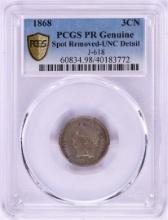1868 Pattern Proof Three Cent Nickel Coin PCGS PR Genuine Detail