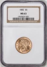 1882 $5 Liberty Head Half Eagle Gold Coin NGC MS63