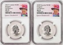 Lot of (2) 2023P Australia $100 Kangaroo 1oz Platinum Coins NGC MS70 First Releases