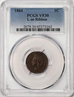 1864 L on Ribbon Indian Head Cent Coin PCGS VF30