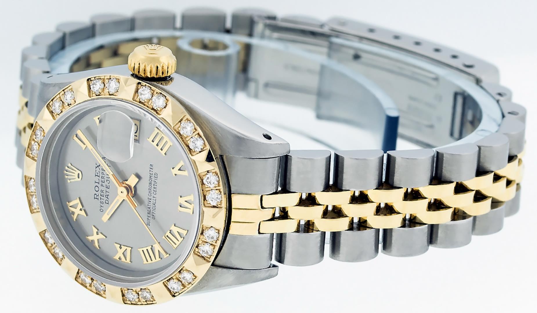 Rolex Ladies Two Tone Gray Diamond Datejust Wristwatch