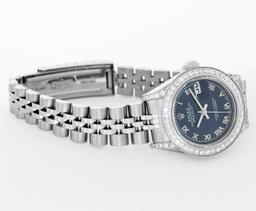 Rolex Ladies Stainless Steel Blue Roman Diamond Datejust Wristwatch