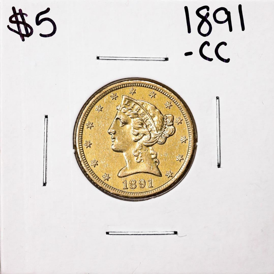 1891-CC $5  Liberty Head Half Eagle Gold Coin