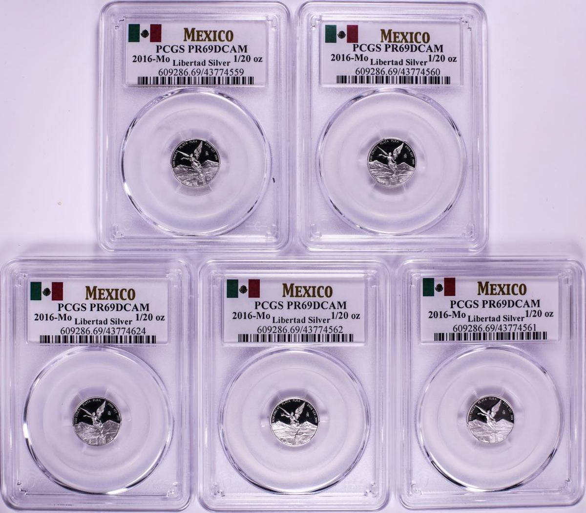 Lot of (5) 2016-Mo Mexico Proof 1/20 oz Silver Libertad Coin PCGS PR69DCAM
