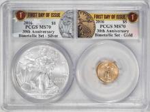 2016 $1 American Silver & $5 Gold Eagle 30th Anniversary Bimetallic Set PCGS MS70 FDOI