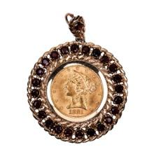 1881 $5 Liberty Head Half Eagle Gold Coin Pendant