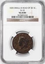 1835 Small 8 Head of 34 N-10 Coronet Head Large Cent Coin NGC VG8BN