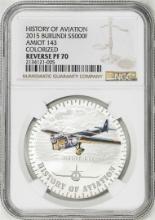 2015 Burundi 5000 Francs History of Aviation Amiot 143 Silver Coin NGC Reverse PF70
