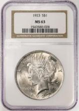 1923 $1 Peace Silver Dollar Coin NGC MS63