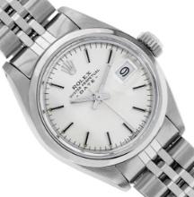 Rolex Ladies Stainless Steel Silver Index Date Wristwatch With Rolex Box