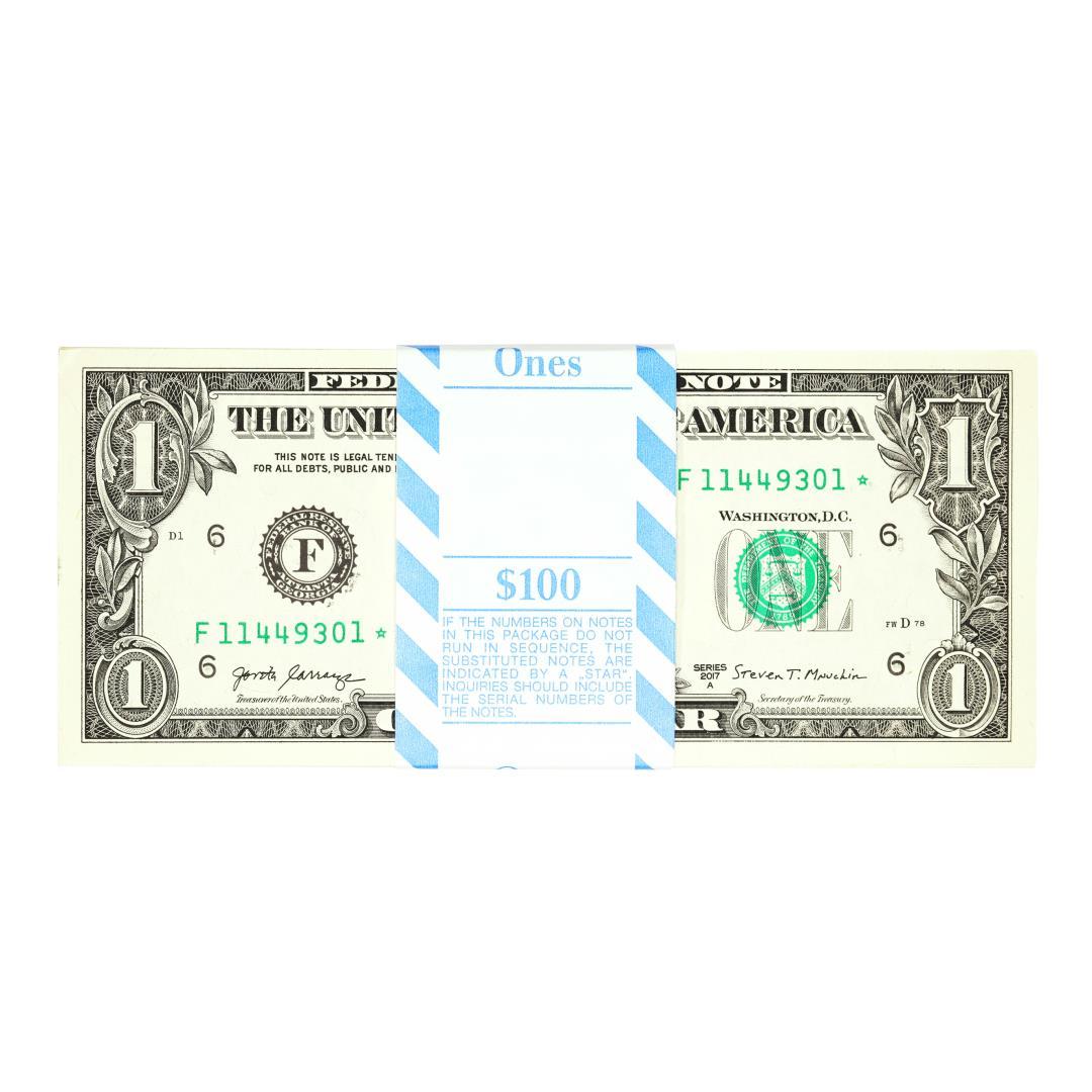 Pack of (100) Consecutive 2017A $1 Federal Reserve STAR Notes Atlanta
