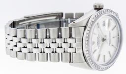 Rolex Mens Stainless Steel Silver Index Diamond Datejust Wristwatch