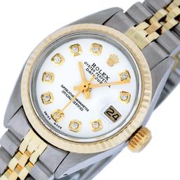 Rolex Ladies Two Tone White Diamond Quickset Datejust Wristwatch