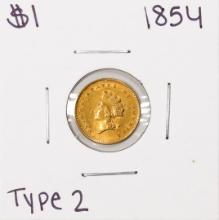 1854 Type 2 $1 Indian Princess Head Gold Dollar Coin