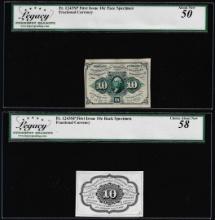 (2) Specimen 1st Issue 10 Cent Fractional Notes Fr.1243sp Legacy About New 50/58