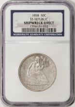 1858 SS Republic Seated Liberty Half Dollar Coin NGC Shipwreck Effect