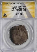 1621-1665 Mexico Philip IV 4 Reales Cob Silver Coin ANACS VF20