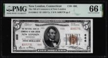 1929 $5 NB of Commerce of New London, CT CH# 666 National PMG Gem Uncirculated 66EPQ