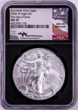 2020-W $1 Burnished American Silver Eagle Coin NGC MS70 Mercanti Signature