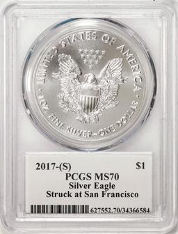 2017-(S) $1 American Silver Eagle Coin PCGS MS70 Struck at San Francisco Premier