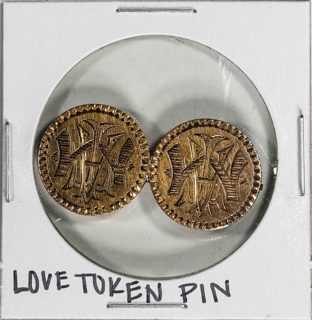 1878 $2 1/2 Liberty Head Two Coin Love Token Pin
