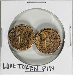 1878 $2 1/2 Liberty Head Two Coin Love Token Pin