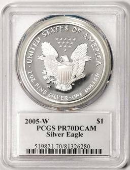 2005-W $1 Proof American Silver Eagle Coin PCGS PR70DCAM Mercanti Signature