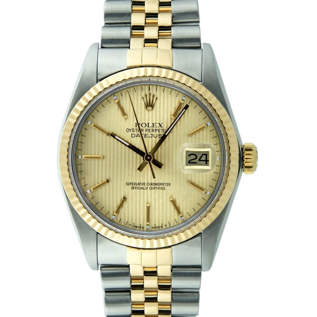 Rolex Men's Two Tone Champagne Tapestry Datejust Wristwatch