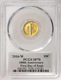 2016-W Mercury Dime Centennial Commemorative Gold Coin PCGS SP70 FDOI Weinman Sig