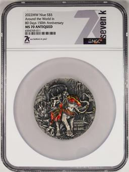 2022MW Niue $5 Around the World in 80 Days 3oz Silver Coin NGC MS70 Antiqued