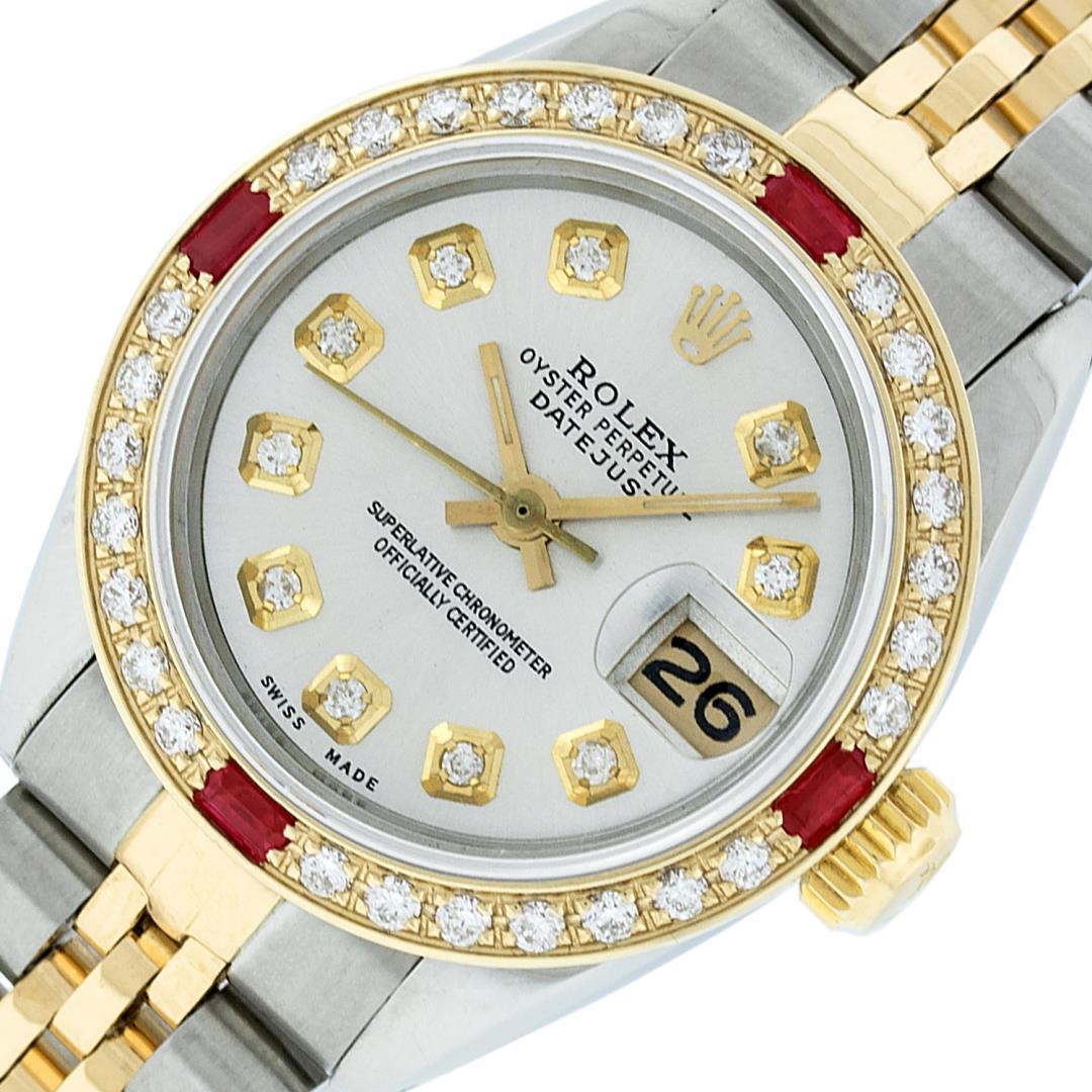 Rolex Ladies Two Tone Ruby and Diamond Quickset Datejust Wristwatch