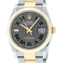Rolex Mens Two Tone "Wimbledon" Datejust Wristwatch with Box And Papers