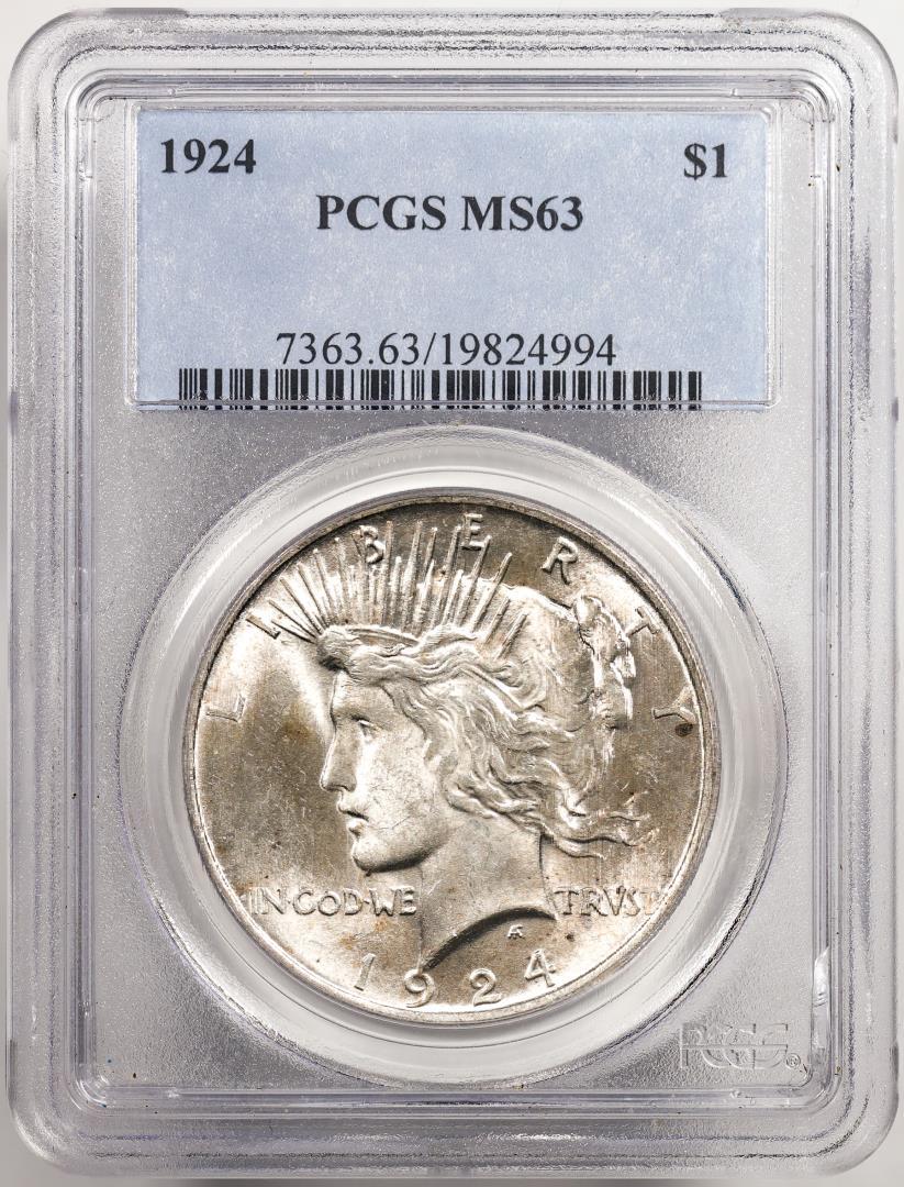 1924 $1 Peace Silver Dollar Coin PCGS MS63