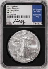 2021 Type 2 $1 American Silver Eagle Coin NGC MS70 FDOI Edmund Moy Signature
