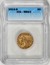 1914-S $5 Indian Head Half Eagle Gold Coin ICG MS63