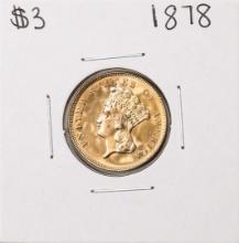 1878 $3 Indian Princess Head Gold Coin