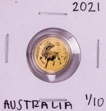 2021 Australia $15 Lunar Year of the Ox 1/10 Oz Gold Coin