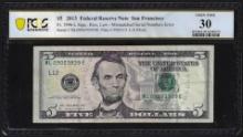 2013 $5 Federal Reserve Note Mismatched Serial Number Error Fr.1996-L PCGS Very Fine 30