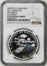 2011 Liberia $5 History of Railroads TGV Reseau Proof Silver Coin NGC PF70 Ultra Cameo