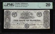 1843-44 $5 The Bank of Florida Tallahassee, FL Obsolete Note PMG Very Fine 20