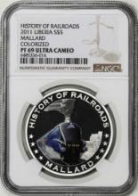 2011 Liberia $5 History of Railroads Mallard Proof Silver Coin NGC PF69 Ultra Cameo