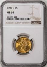 1902-S $5 Liberty Head Half Eagle Gold Coin NGC MS64