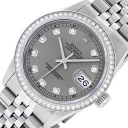 Rolex Mens Stainless Steel Slate Grey Diamond Datejust Wristwatch