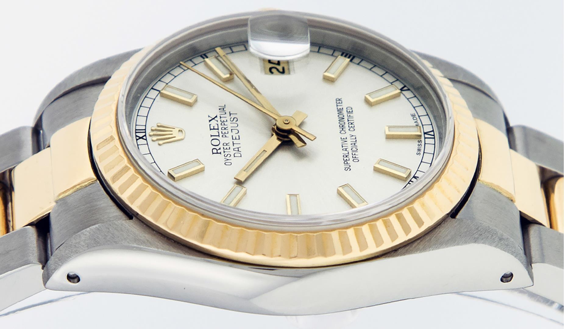 Rolex Ladies Midsize Two Tone Silver Index Datejust Wristwatch