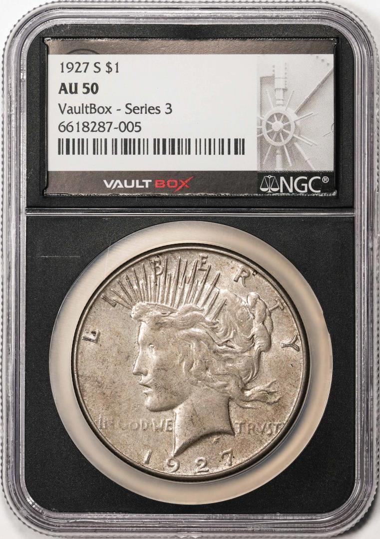 1927-S $1 Peace Silver Dollar Coin NGC AU50 Vaultbox Series 3