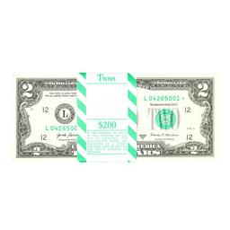 Pack of (100) Consecutive 2017A $2 Federal Reserve STAR Notes San Francisco