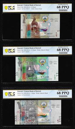 Lot of 2014 Kuwait 1/4, 1/2 & 1 Dinar Notes PCGS Superb Gem Uncirculated 68PPQ